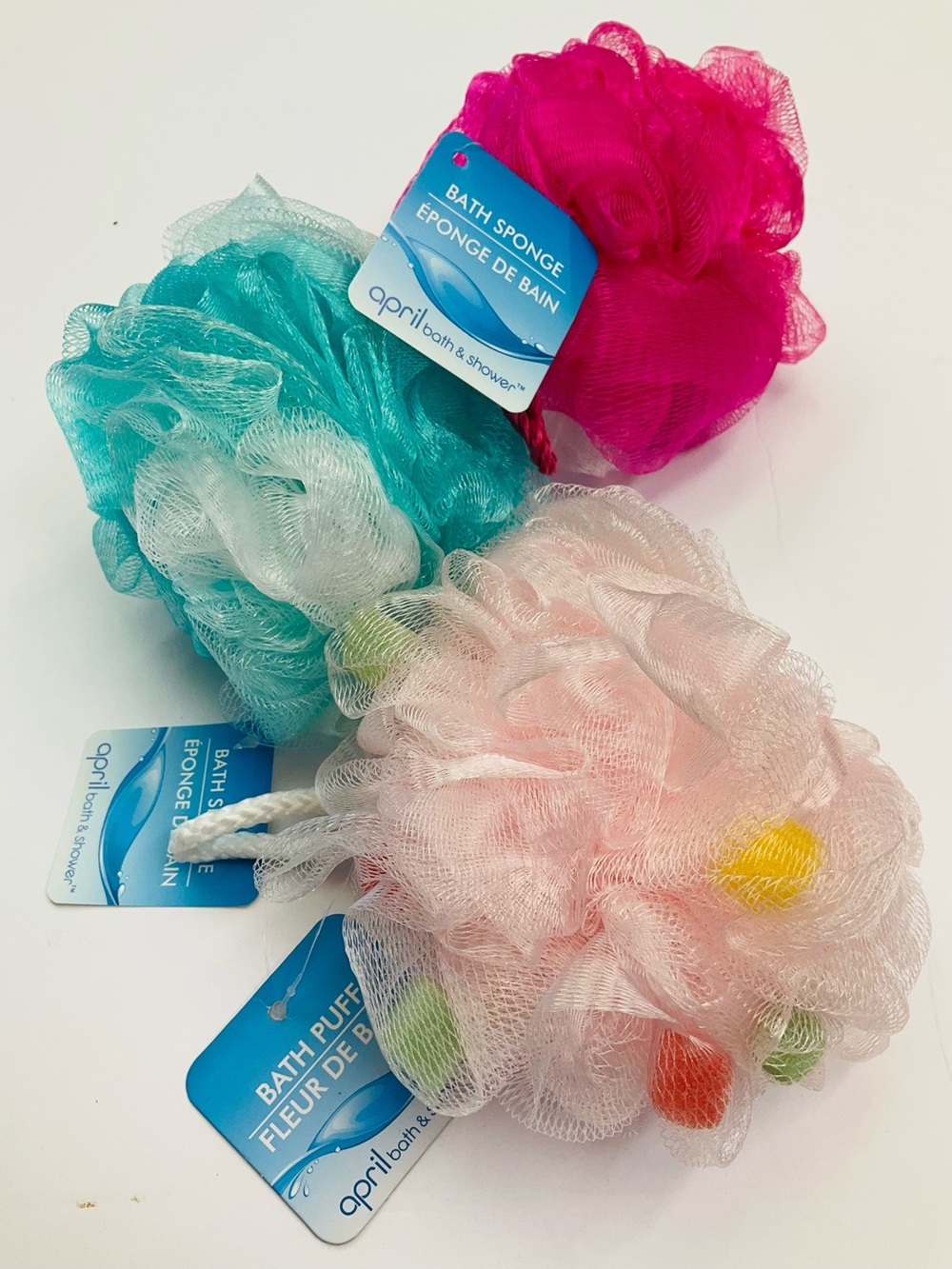 🌼4/$10🌼 NWT Set of 3 April Bath & Shower Mesh Bath Sponges- Pink, Teal, Blush